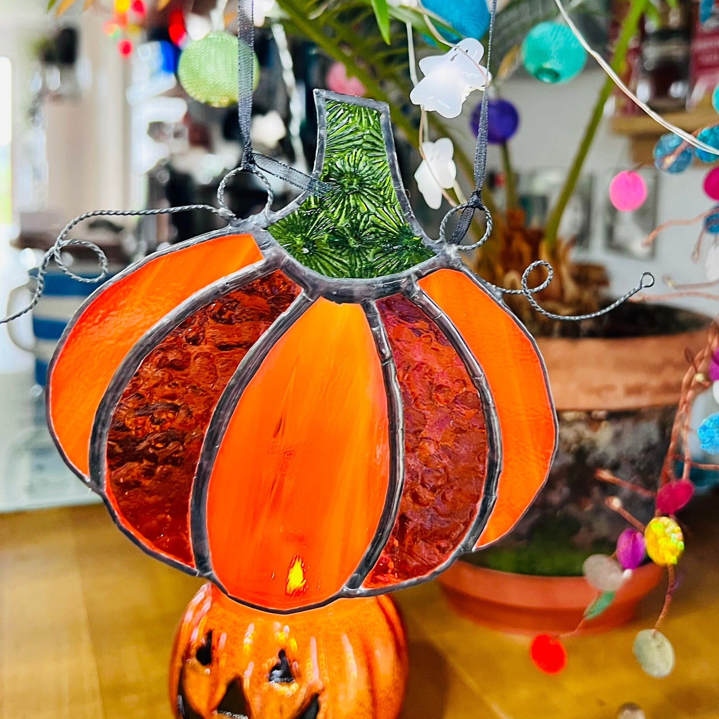 Stained Glass Pumpkin Suncatcher Halloween Autumn  Ornament/Decoration