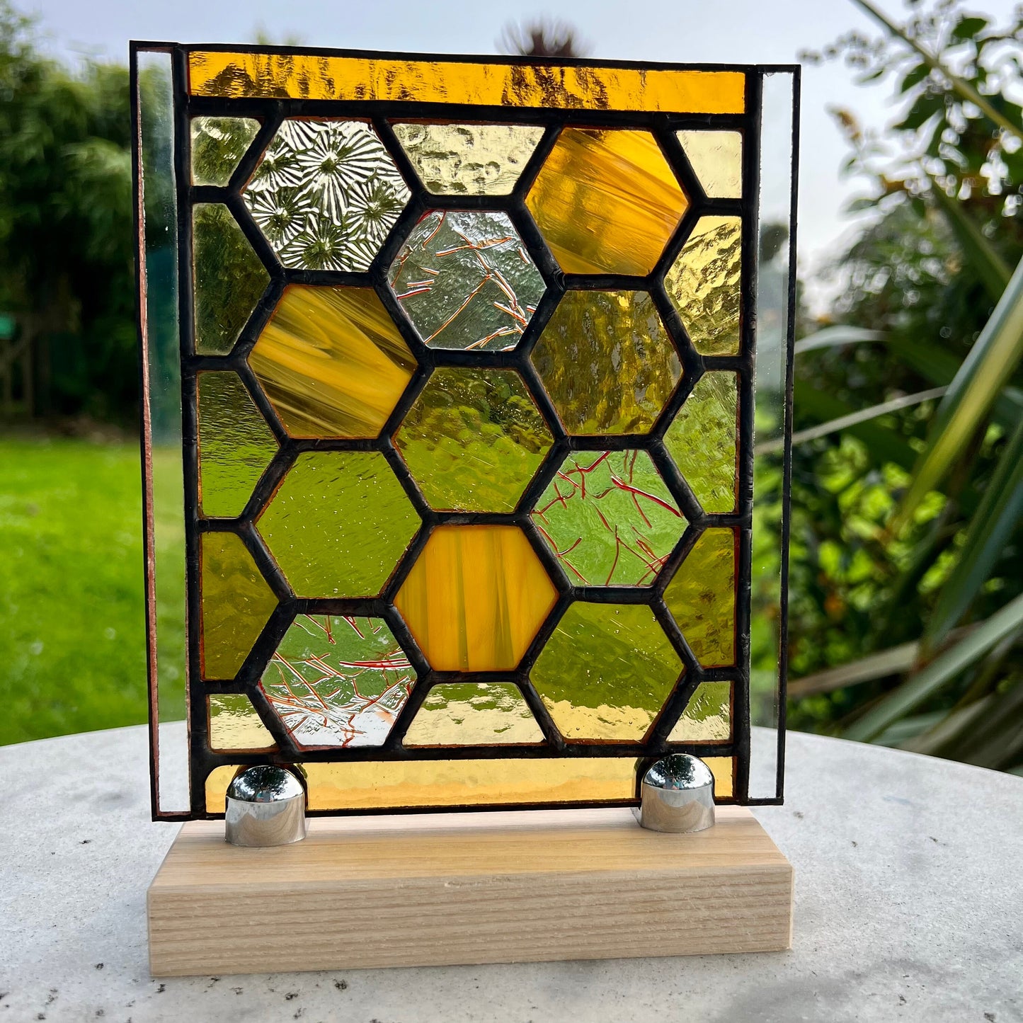 Stained Glass Honeycomb Panel in pretty Pastel Colours including iridescent & textured glass
