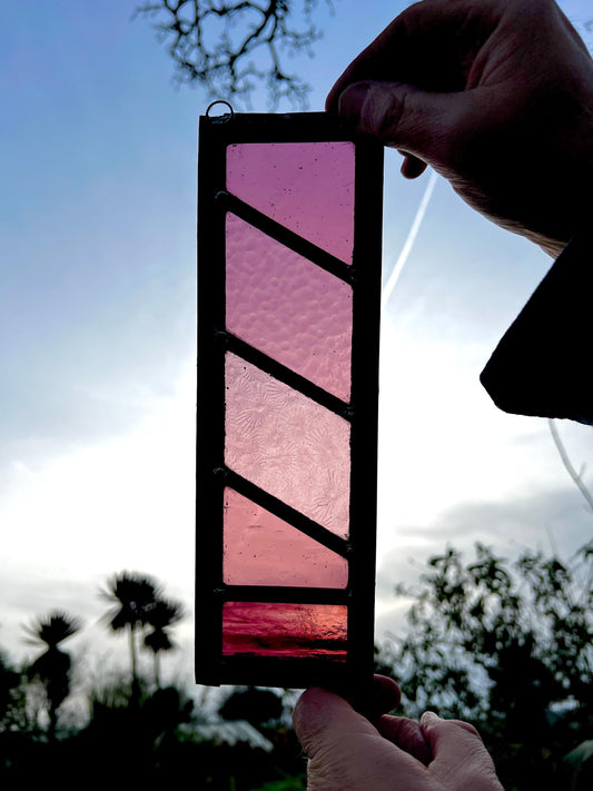 Handcrafted Leaded Stained Glass Panel - Plum Purple Garden Art