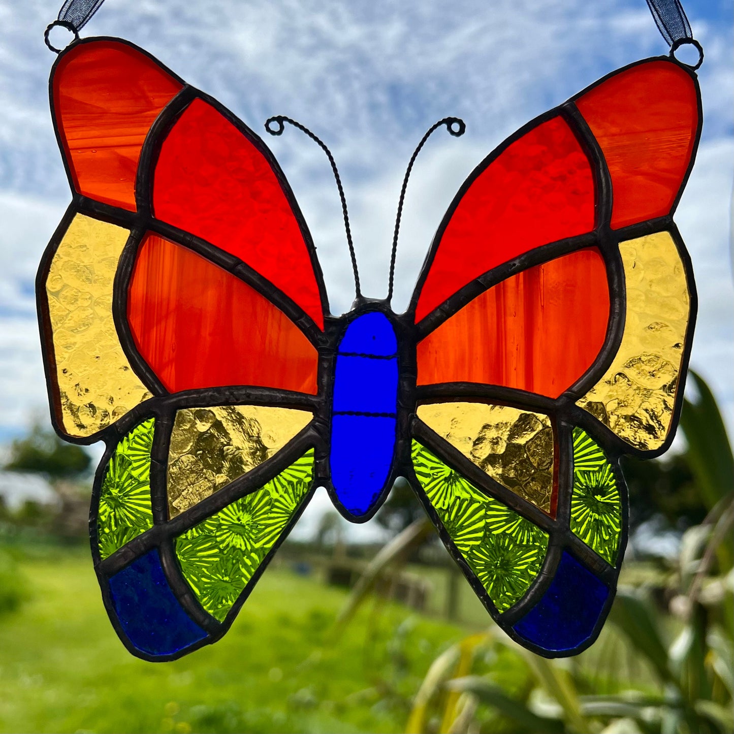 Stained Glass Butterfly Suncatcher: Rainbow Colors, Textured Glass