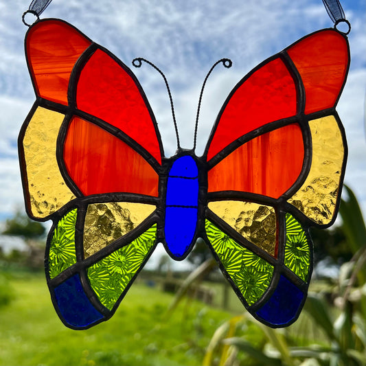 Stained Glass Butterfly Suncatcher: Rainbow Colors, Textured Glass