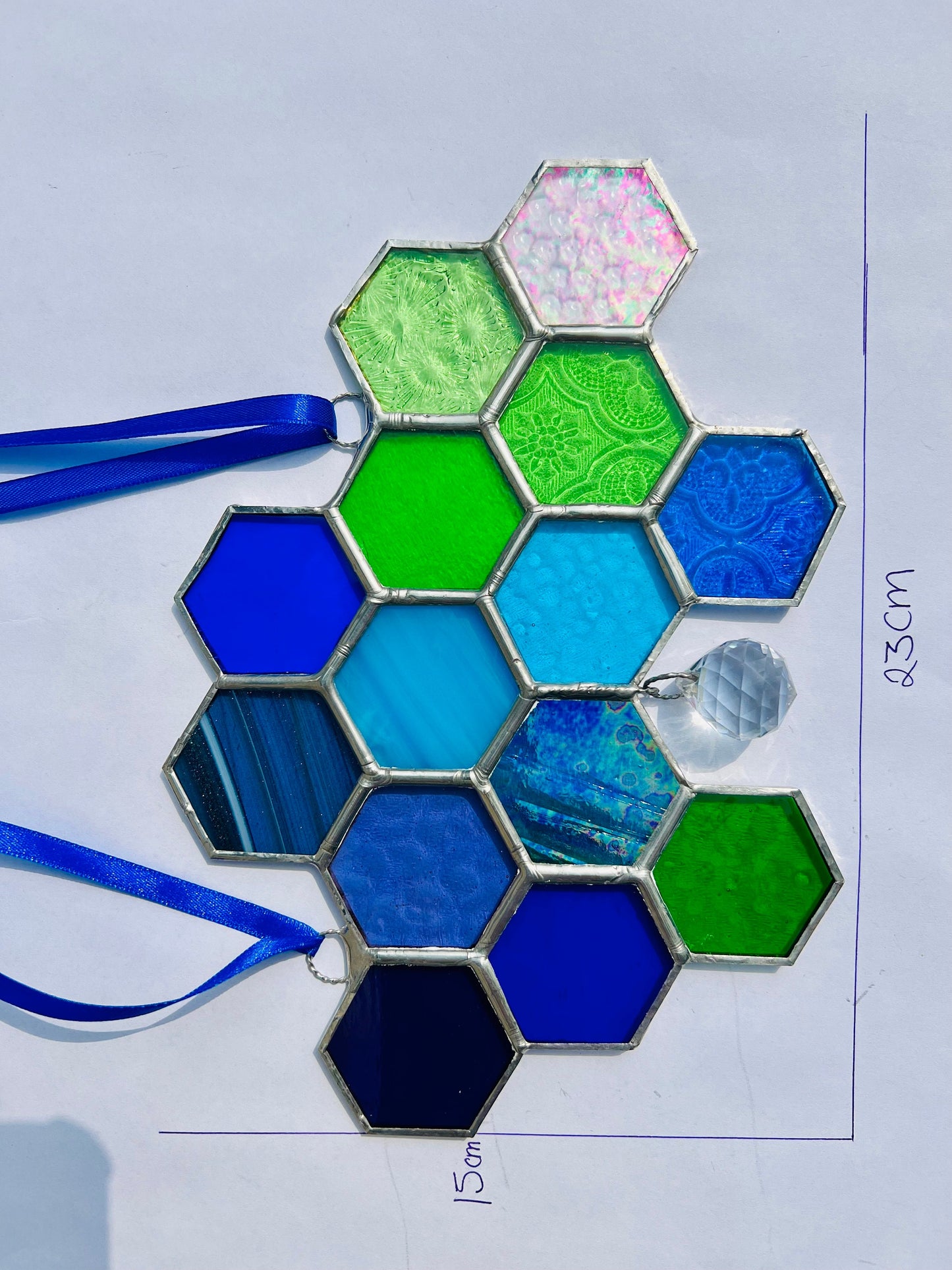 Stained Glass Honeycomb Suncatcher, Iridescent Glass Prism, Gift for Gardener