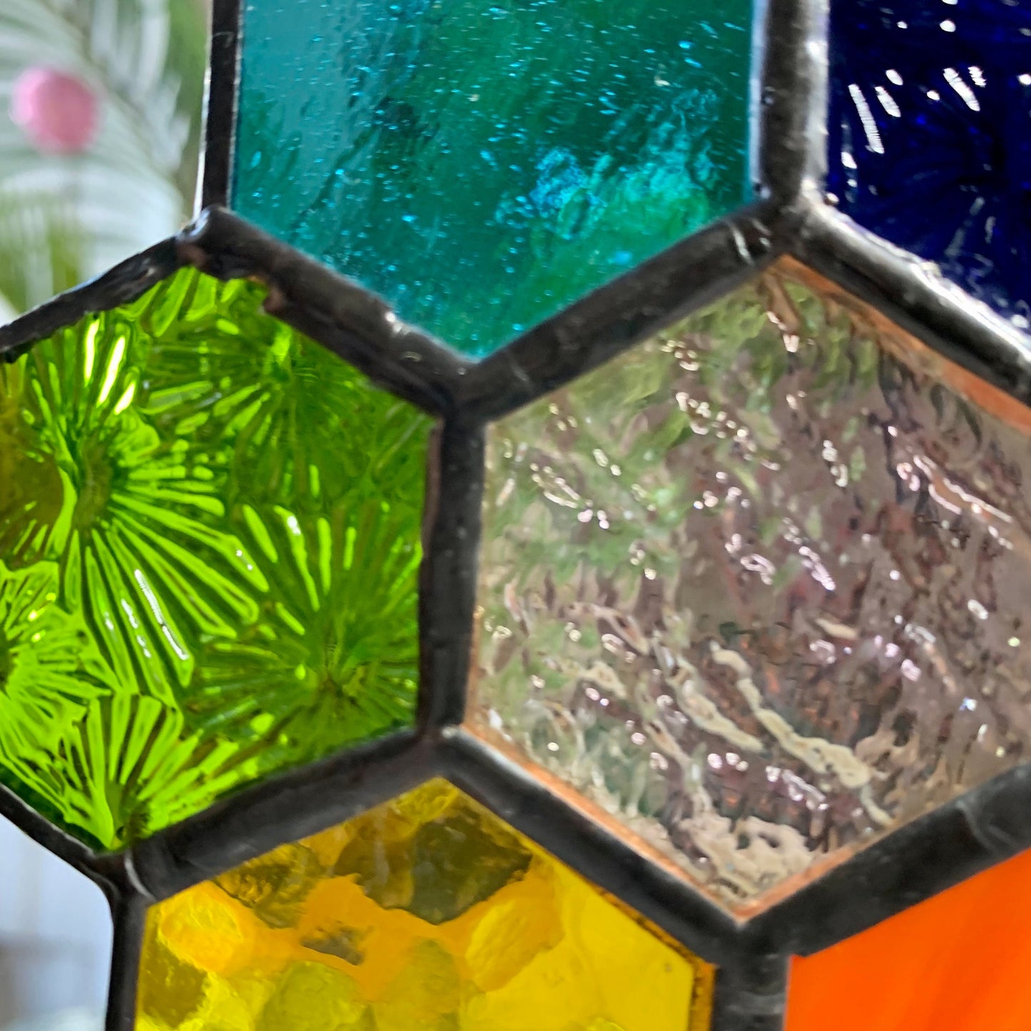 Rainbow Honeycomb Stained Glass Suncatcher with Prism