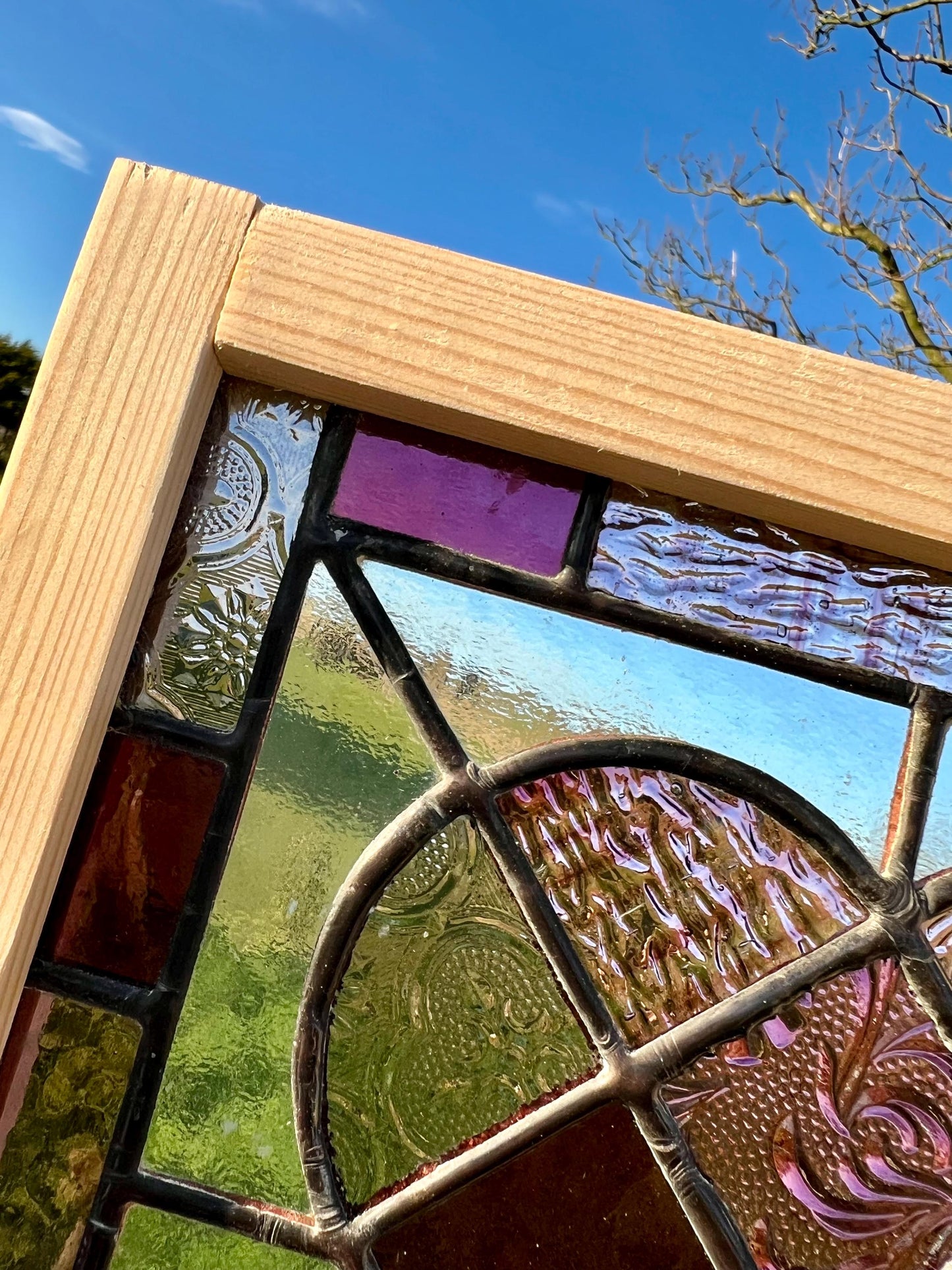 Framed Handcrafted Stained Glass Patchwork  Purple/Plum Heart with Stripey border perfect way to say ‘I love you’ Valentines/Galentines