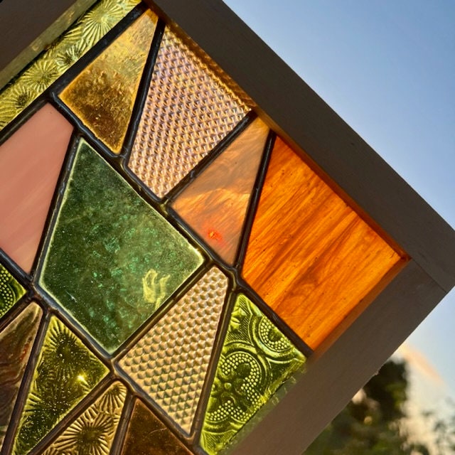 Mini Framed Stained Glass Window Panel – Pastel Iridescent Textures