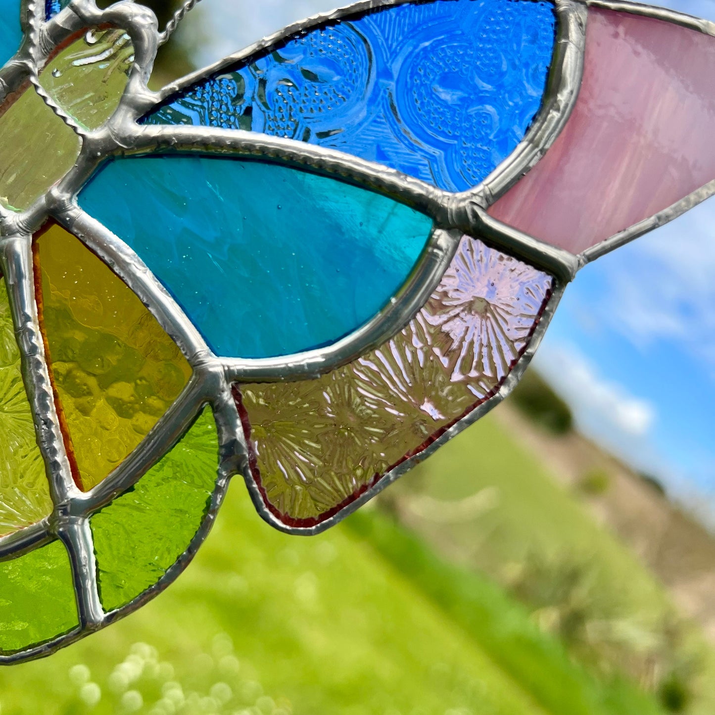 Pastel Stained Glass Butterfly Suncatcher – Textured Glass Art