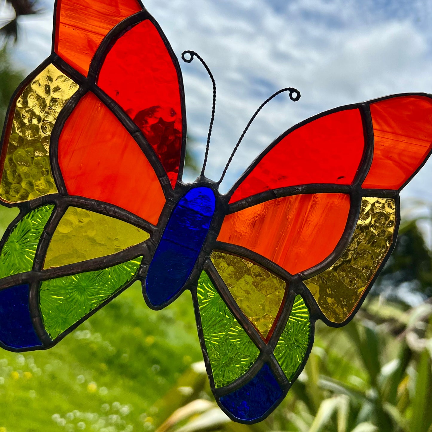 Stained Glass Butterfly Suncatcher: Rainbow Colors, Textured Glass
