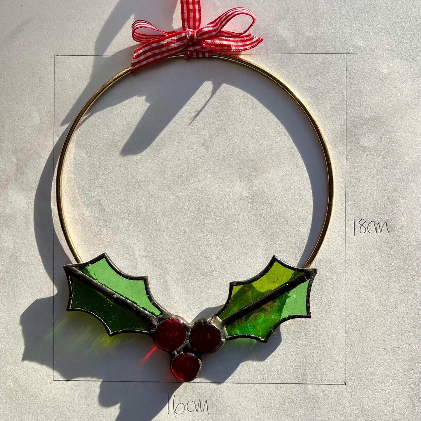 Stained Glass mini Christmas Wreath Holly Wreath