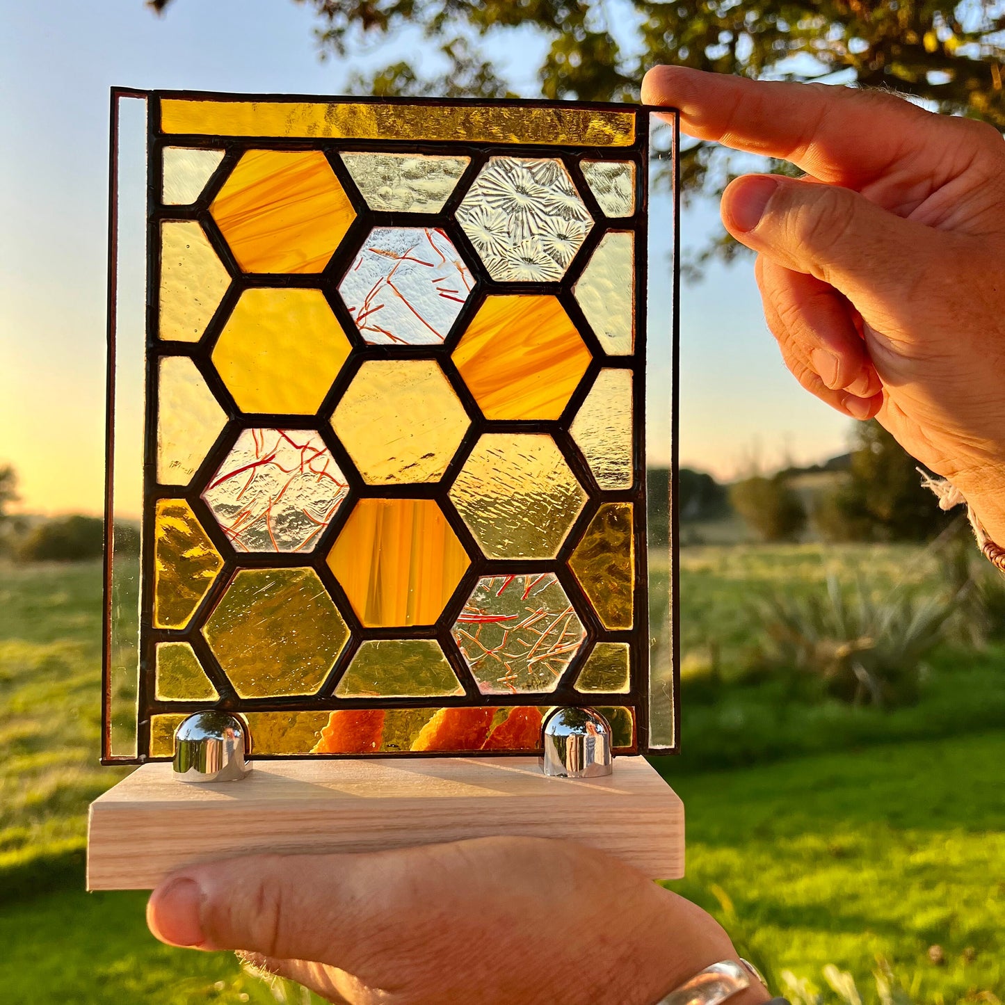 Stained Glass Honeycomb Panel in pretty Pastel Colours including iridescent & textured glass