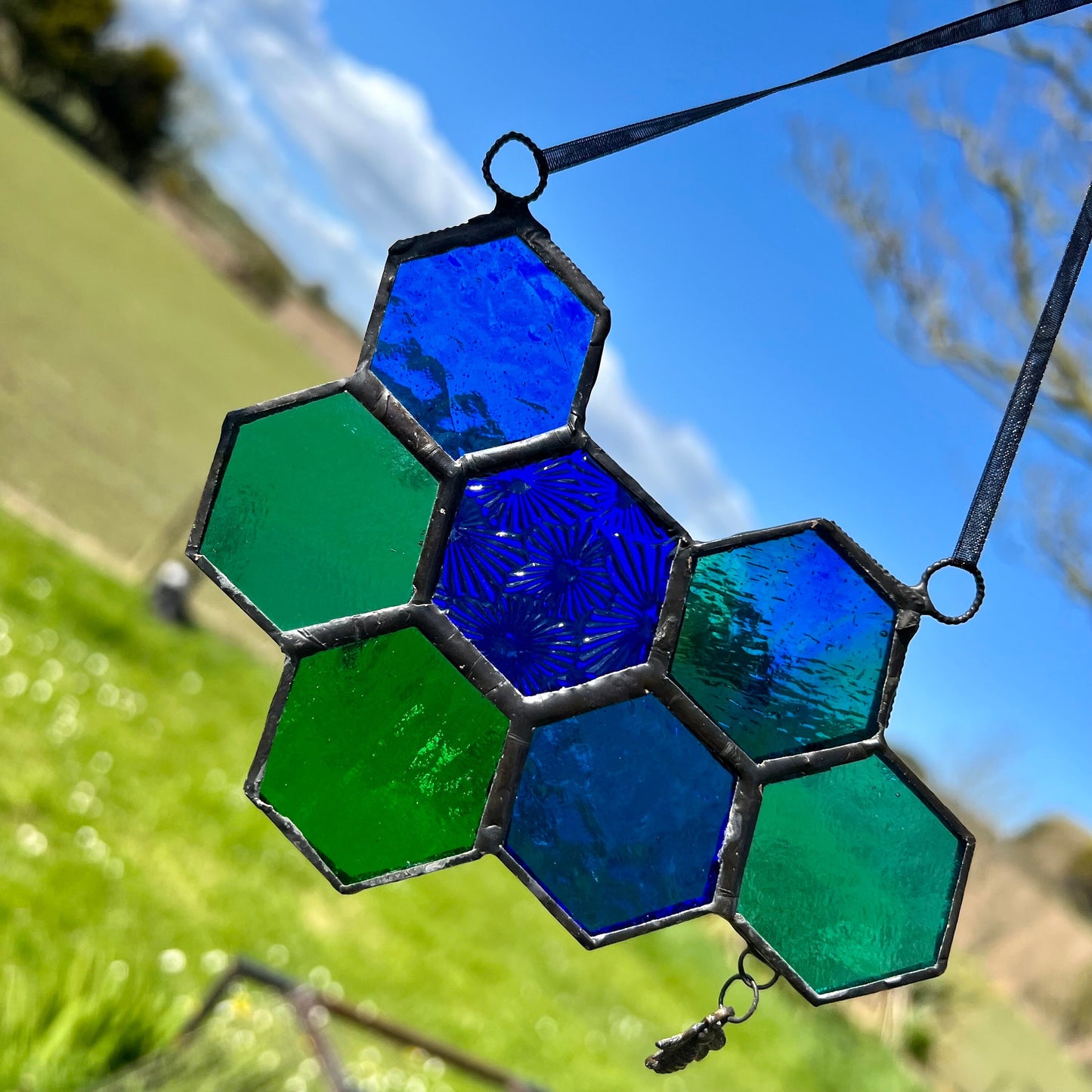 Honeycomb Stained Glass Suncatcher patchwork honeycomb