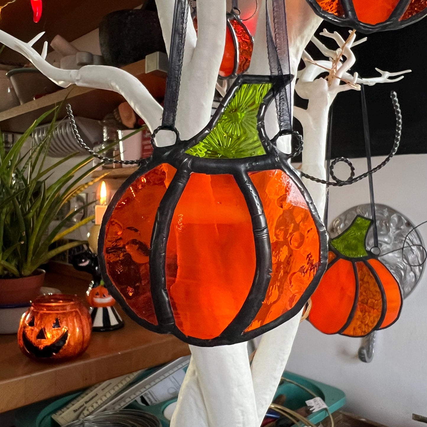 Stained Glass Pumpkin Suncatcher: Halloween Ornament/Decoration