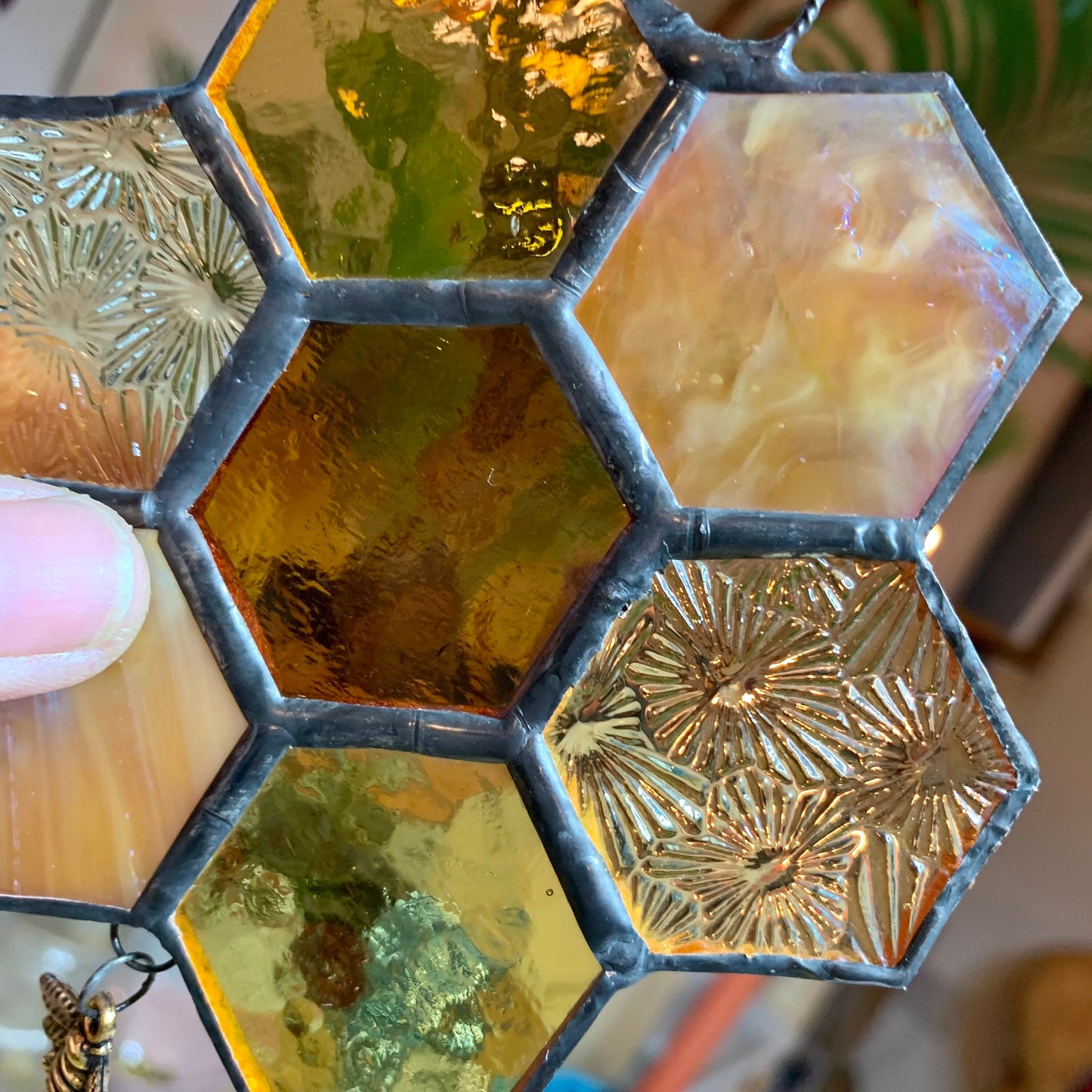 Honeycomb Stained Glass Suncatcher patchwork honeycomb
