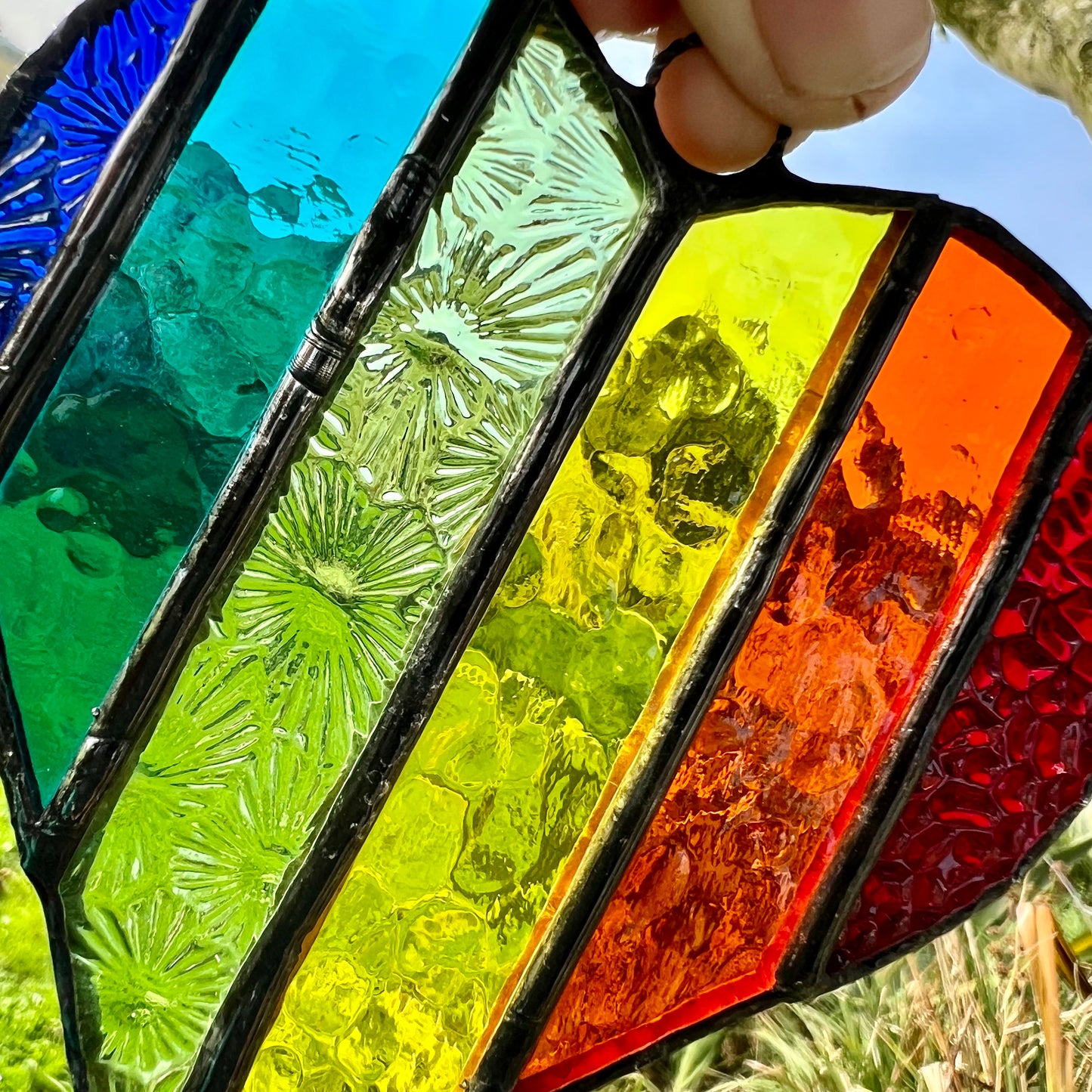 Handcrafted Rainbow Stained Glass Heart Suncatcher with Prism