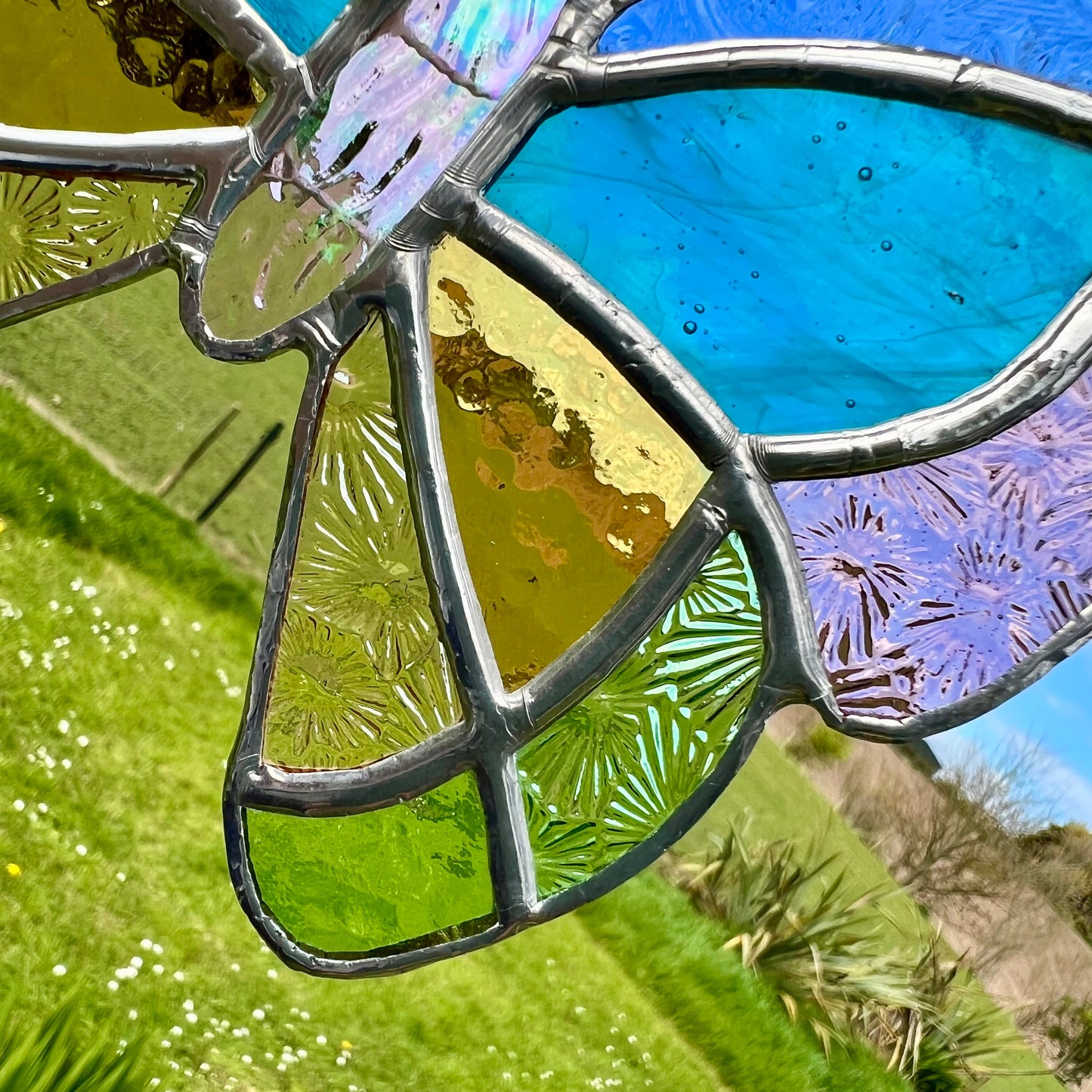 Pastel Stained Glass Butterfly Suncatcher – Textured Glass Art
