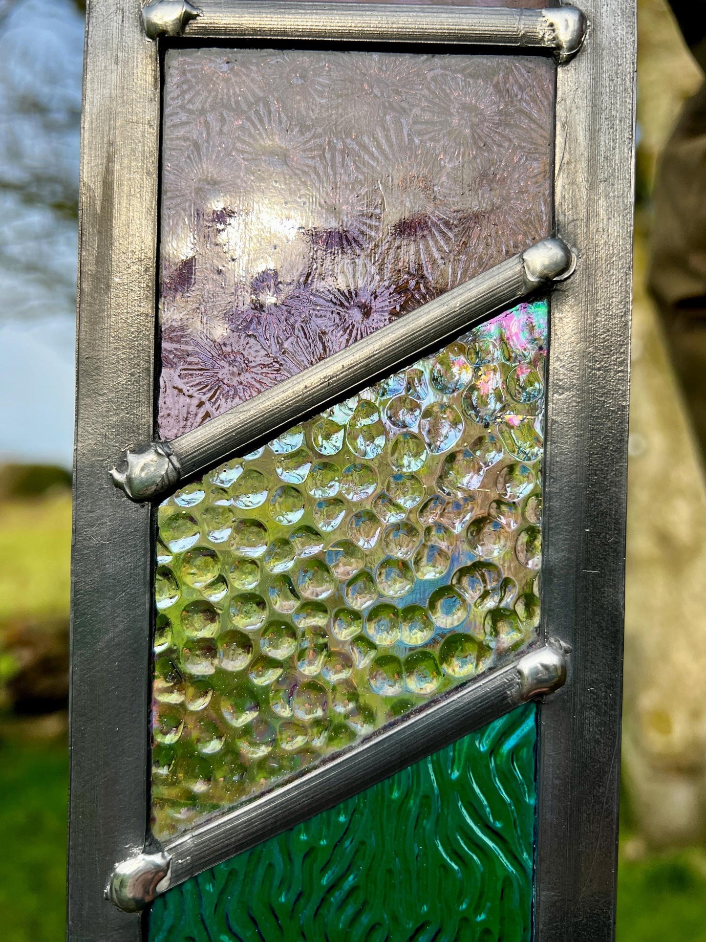 Handcrafted Leaded Stained Glass Panel - Weatherproof Garden Art