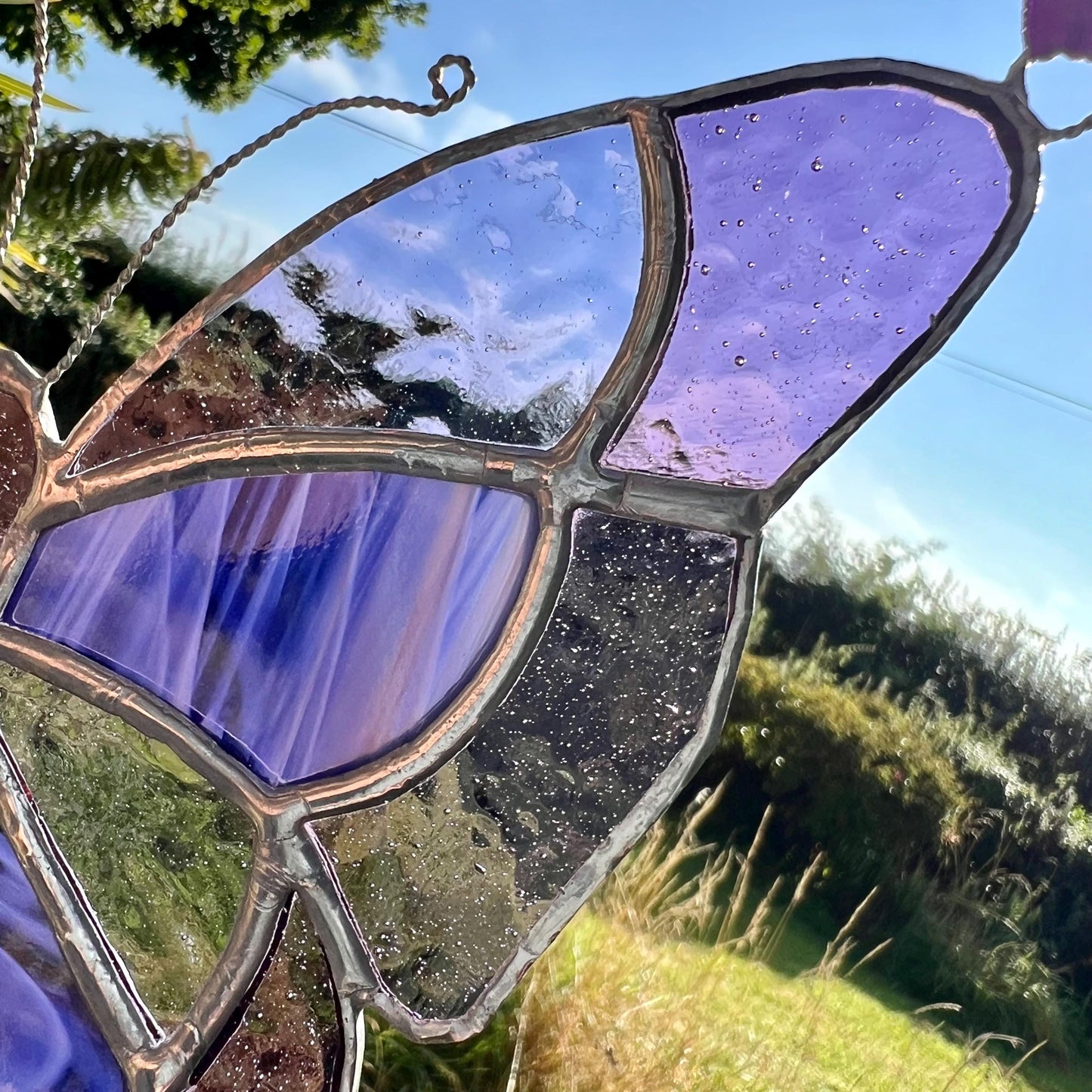 Purple Stained Glass Butterfly Suncatcher: Handcrafted Window Decor