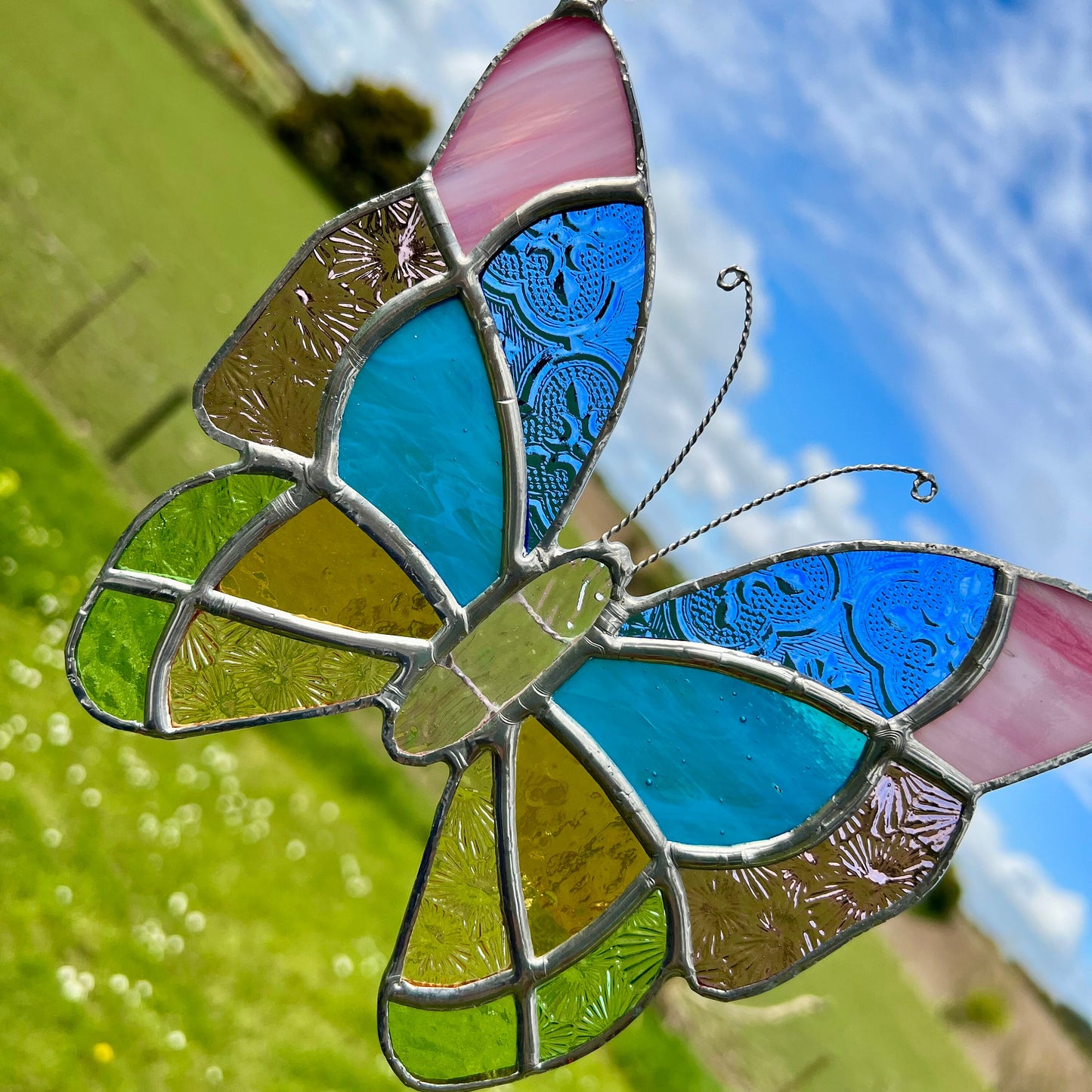 Pastel Stained Glass Butterfly Suncatcher – Textured Glass Art