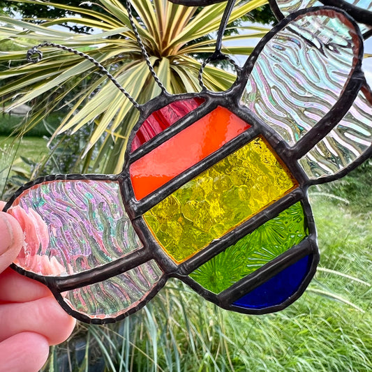 Rainbow Stained Glass Bee Suncatcher: Iridescent Window Decor