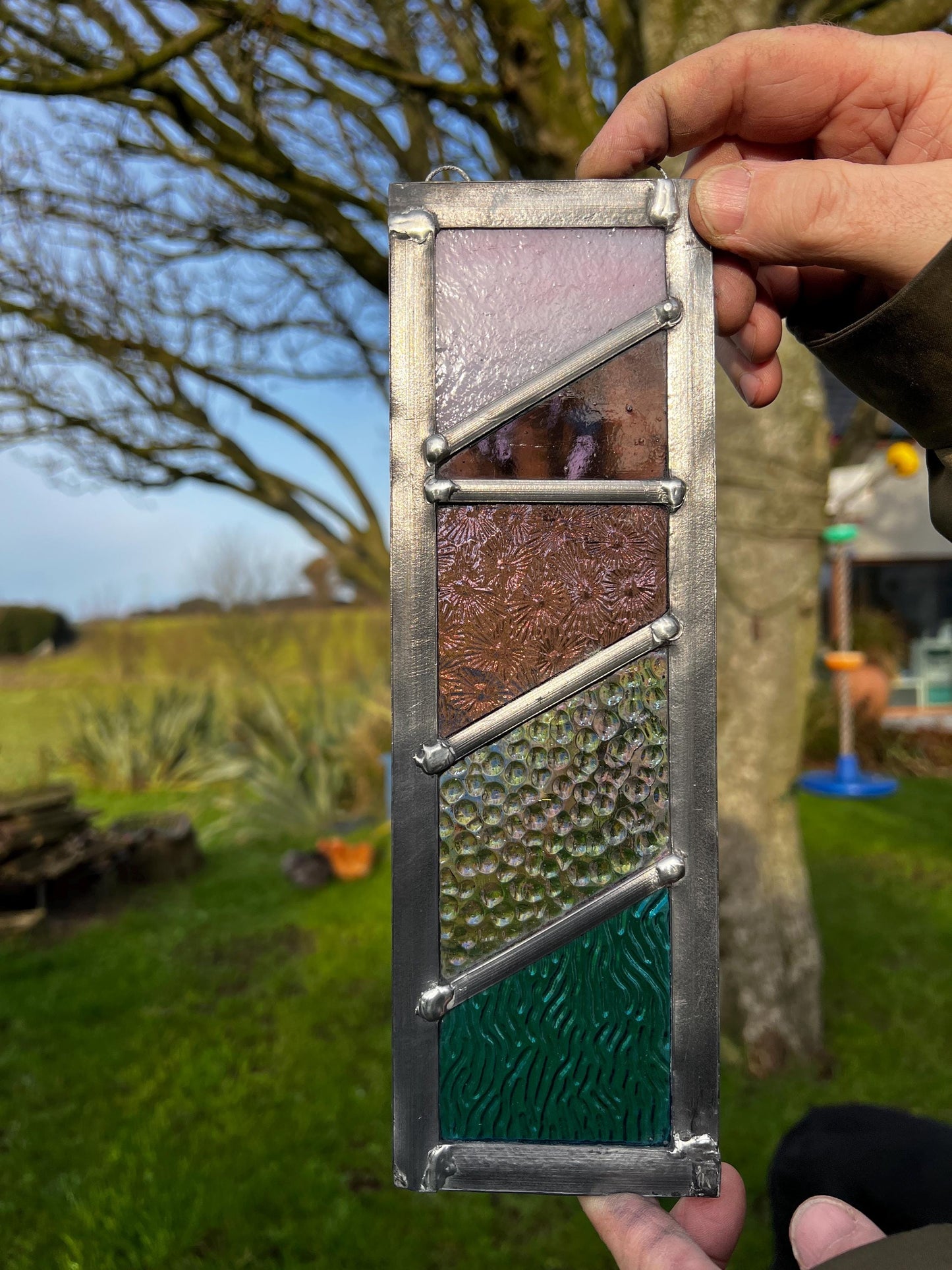 Handcrafted Leaded Stained Glass Panel - Weatherproof Garden Art