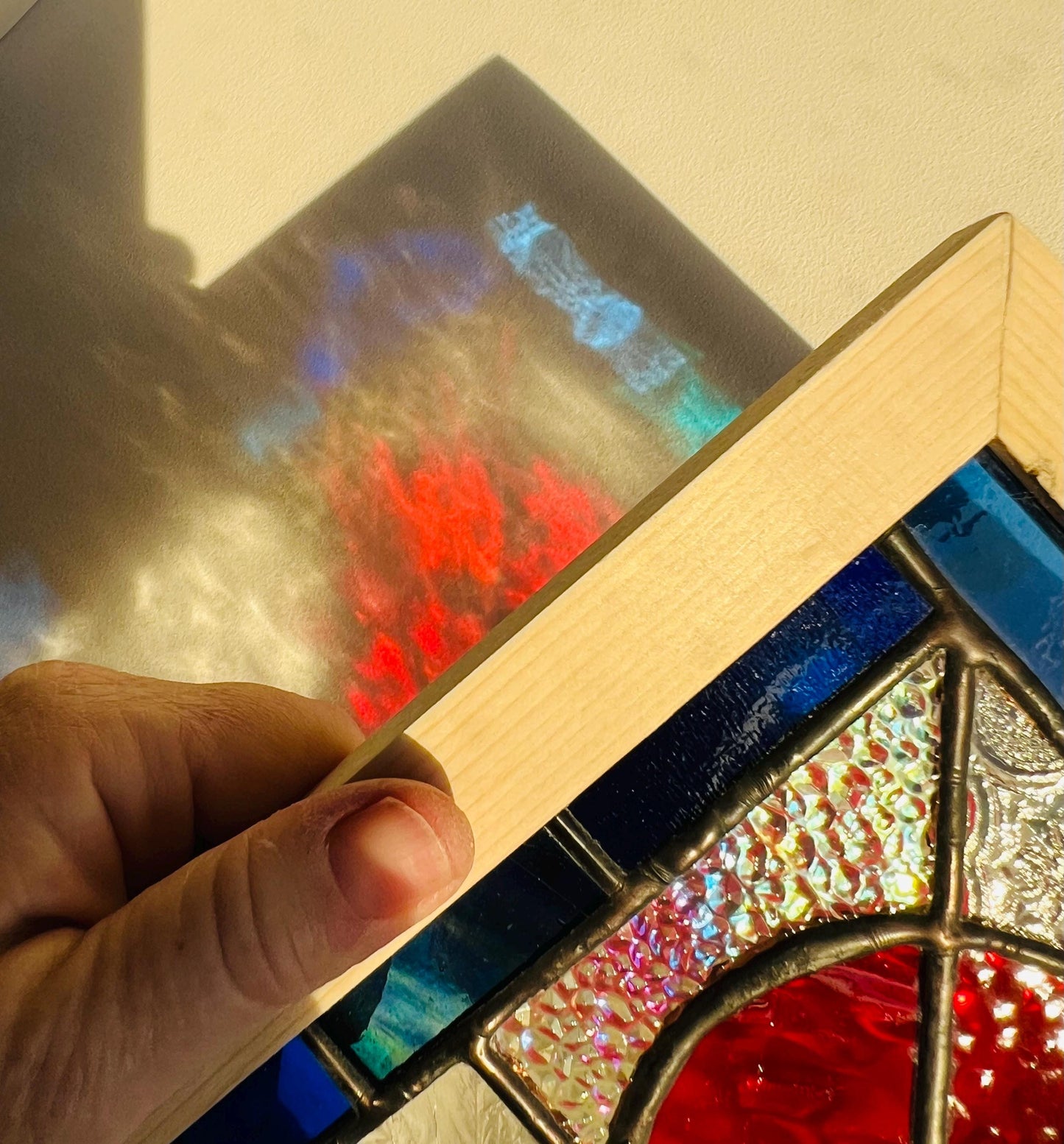 Handcrafted Stained Glass Heart: Ruby Red, Cobalt & Turquoise Border