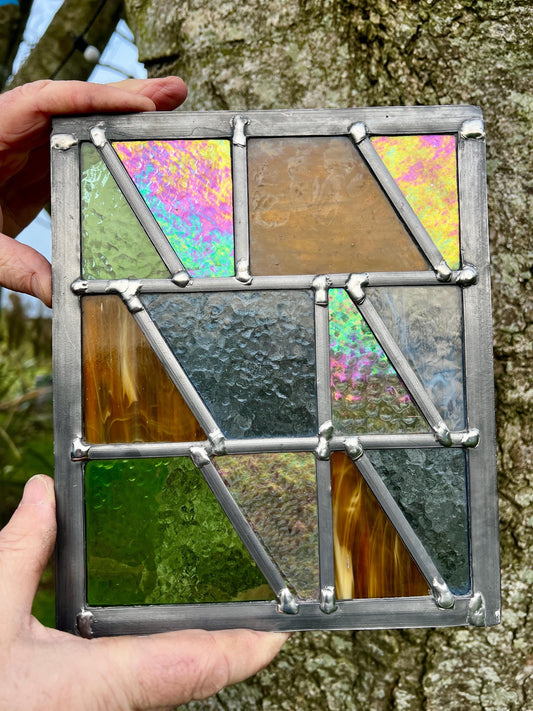 Handcrafted Leaded Stained Glass Panel, Weatherproof Garden Art