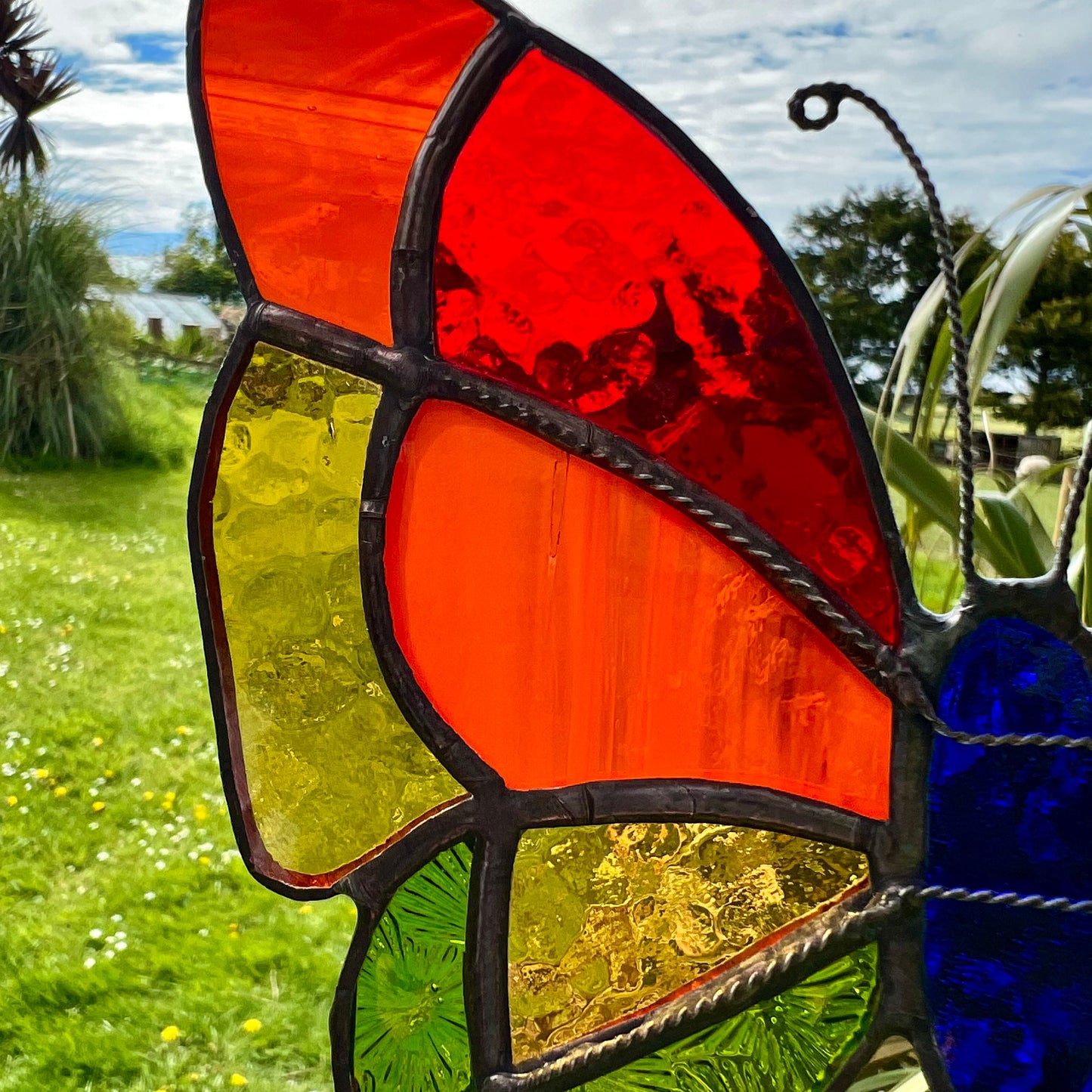 Stained Glass Butterfly Suncatcher: Rainbow Colors, Textured Glass