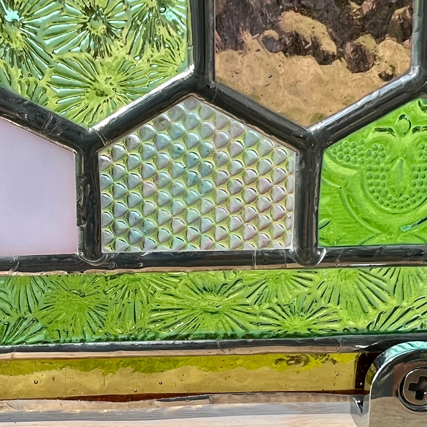 Stained Glass Honeycomb Panel in pretty Pastel Colours including vintage glass