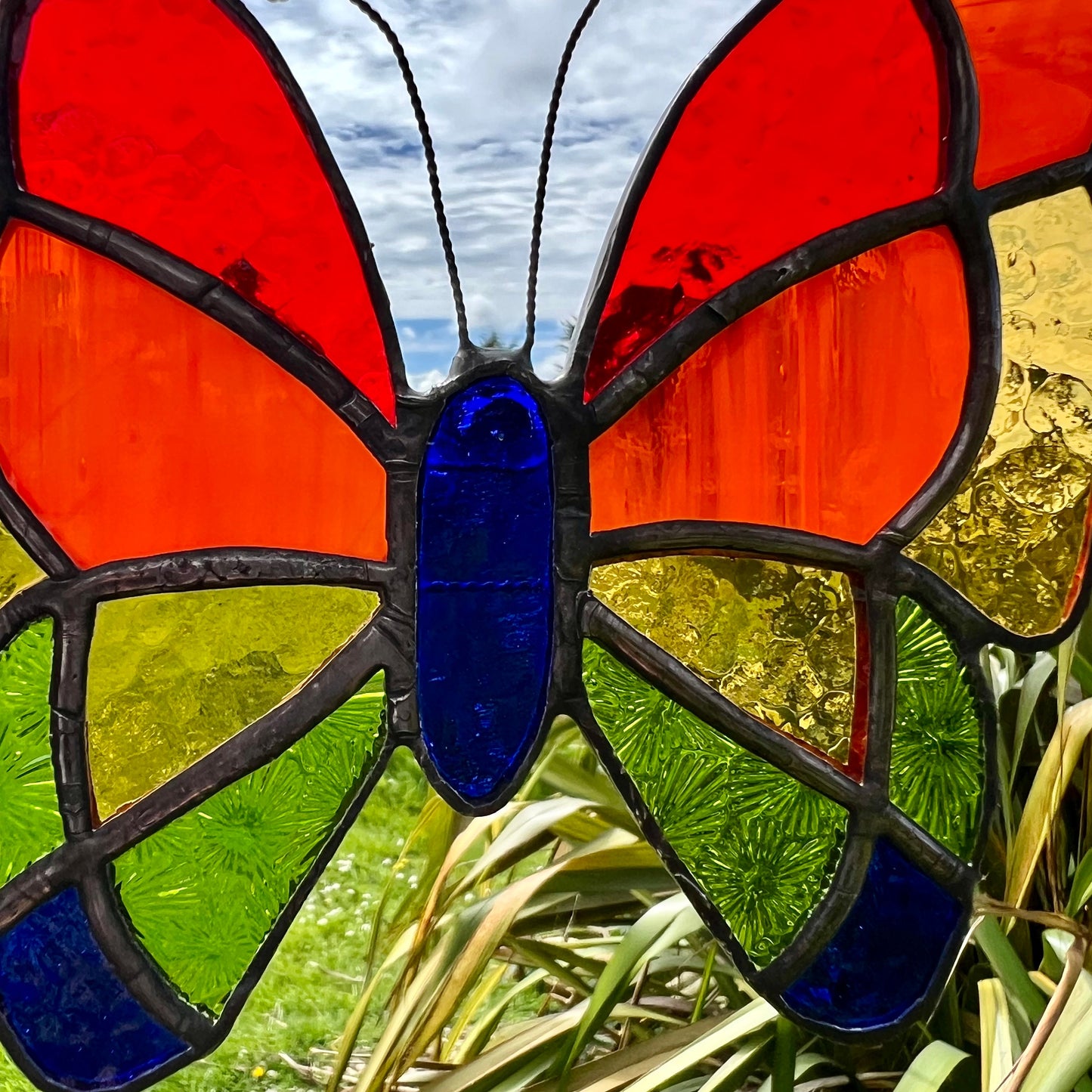 Stained Glass Butterfly Suncatcher: Rainbow Colors, Textured Glass