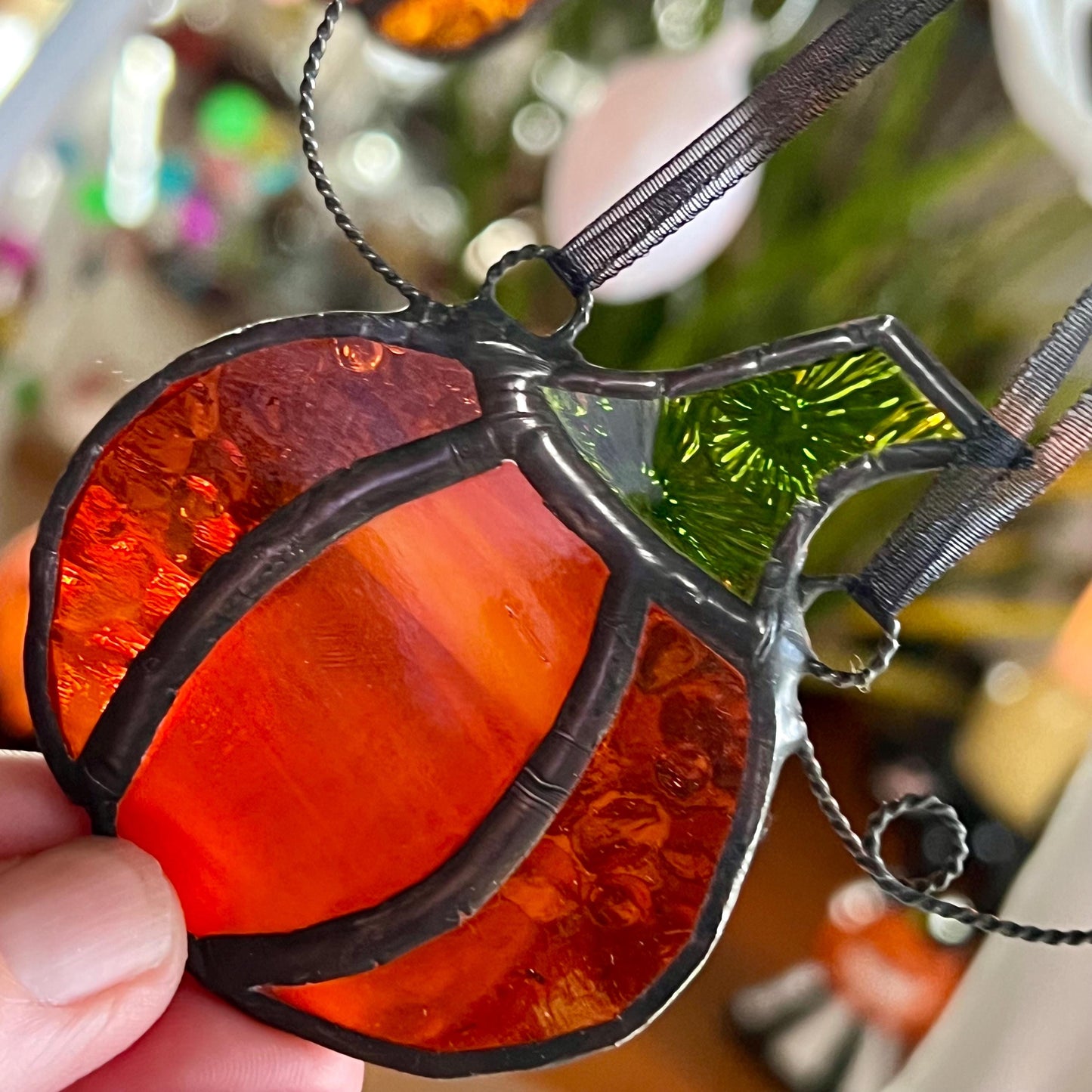Stained Glass Pumpkin Suncatcher: Halloween Ornament/Decoration