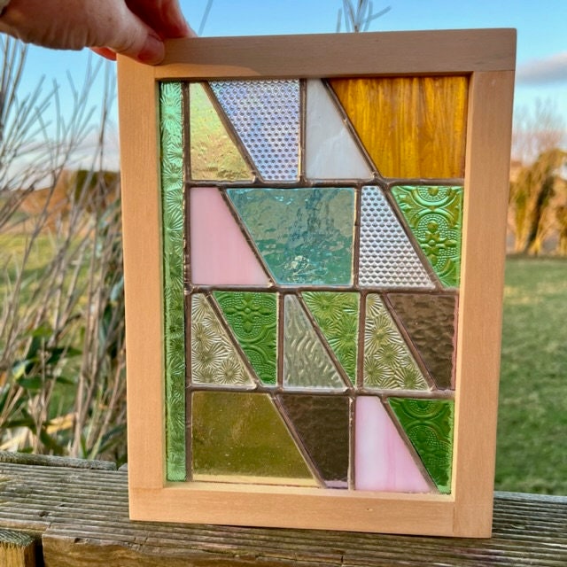 Mini Framed Stained Glass Window Panel – Pastel Iridescent Textures