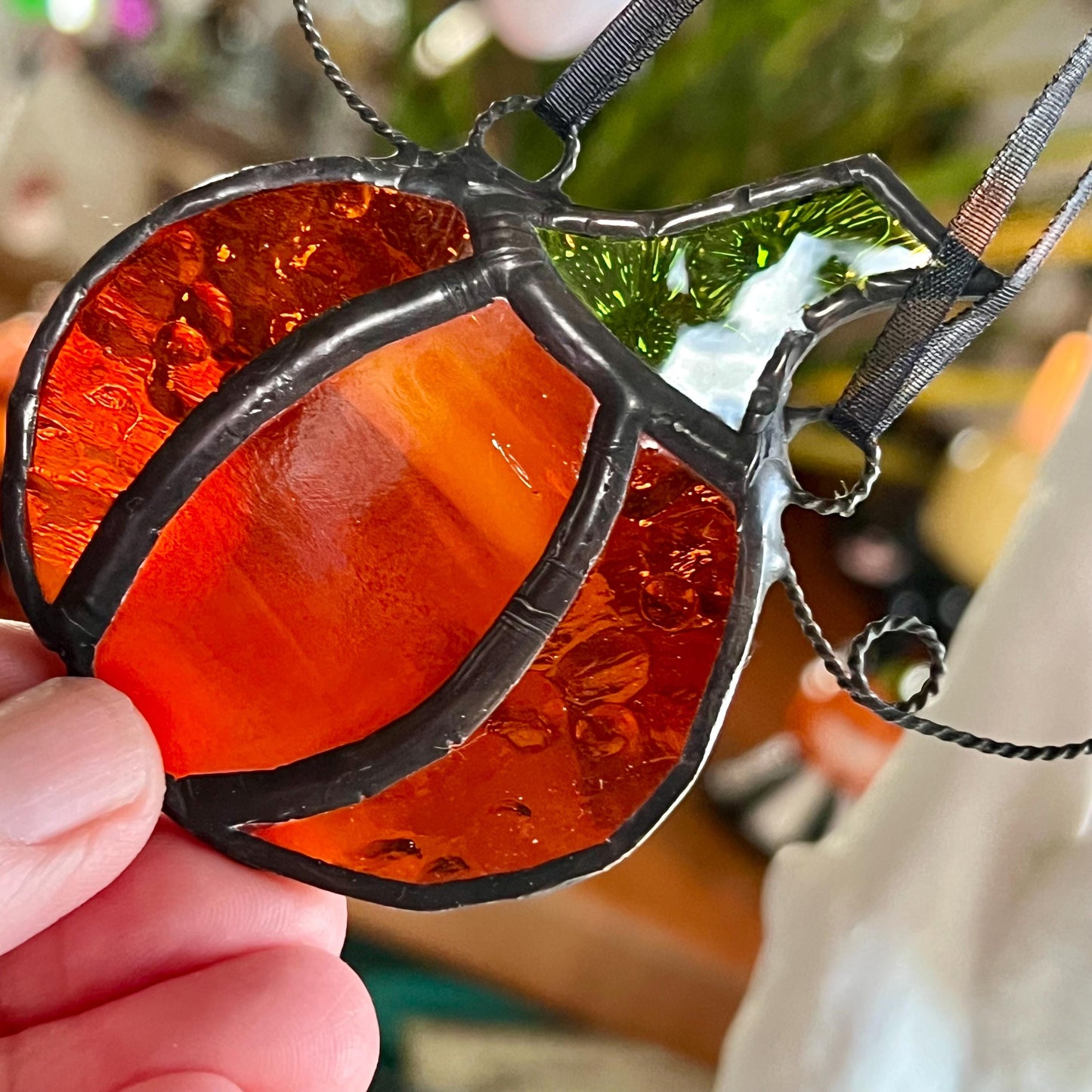 Stained Glass Pumpkin Suncatcher: Halloween Ornament/Decoration