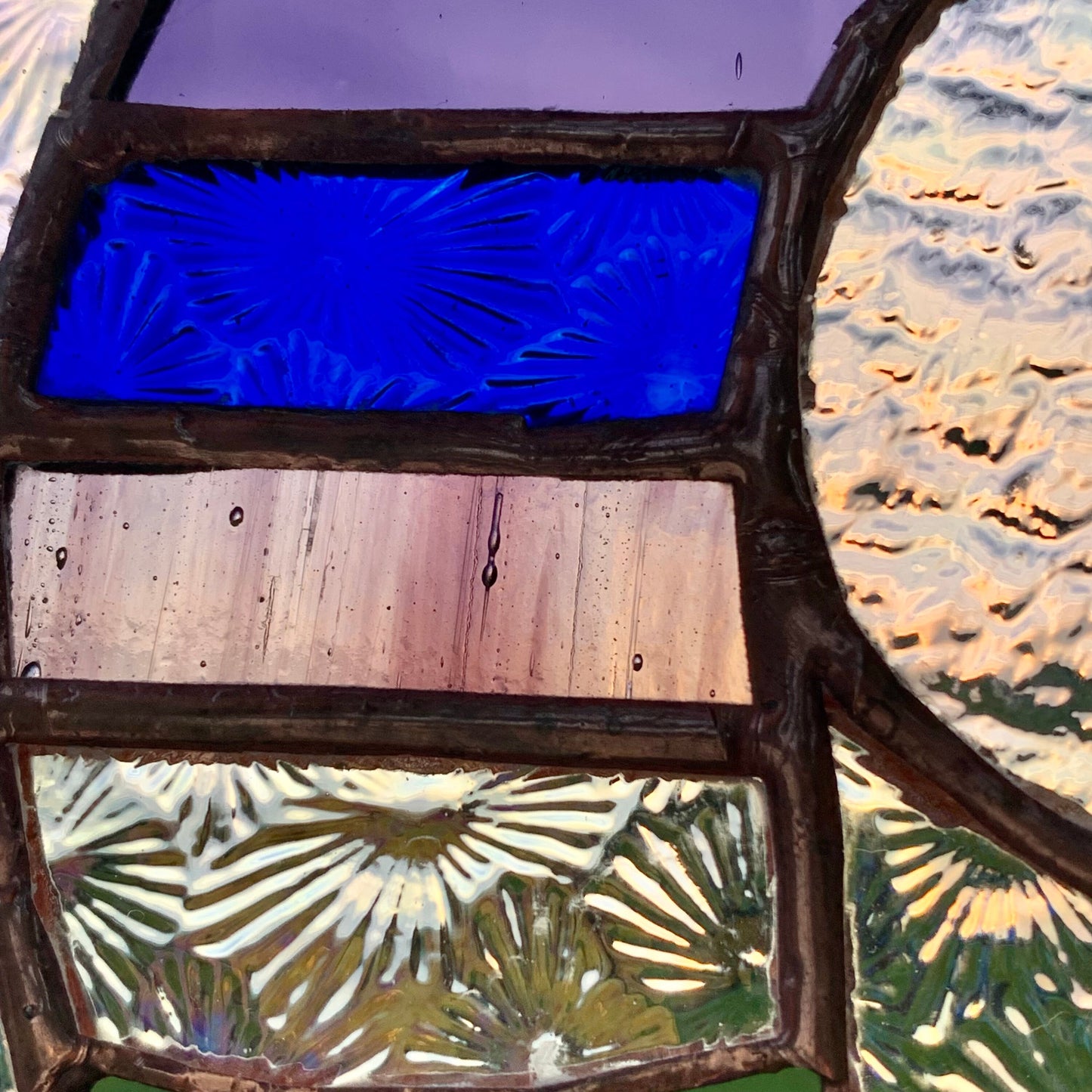 Pretty Elephant Stained Glass Suncatcher in shades of purple with iridescent ..