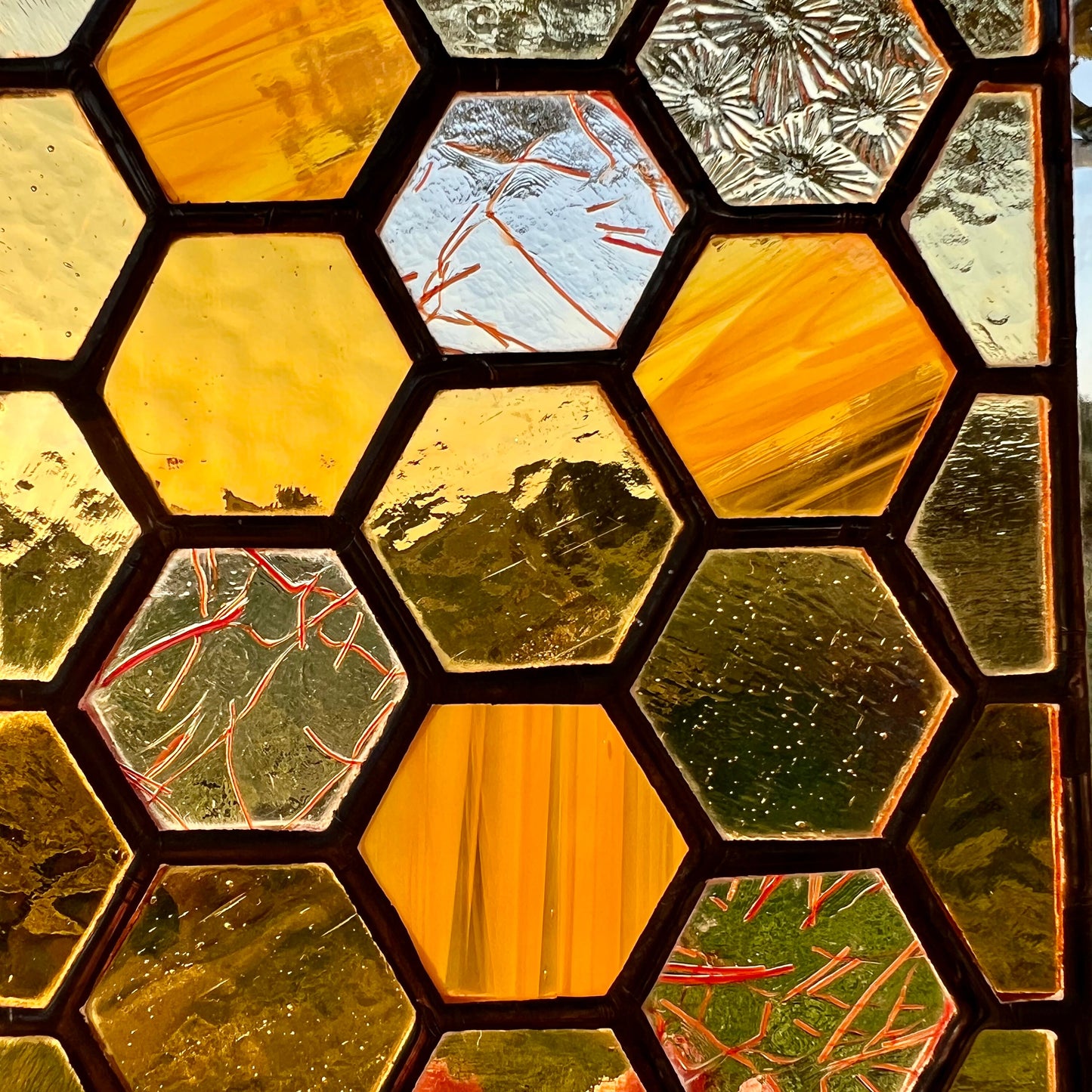 Stained Glass Honeycomb Panel in pretty Pastel Colours including iridescent & textured glass