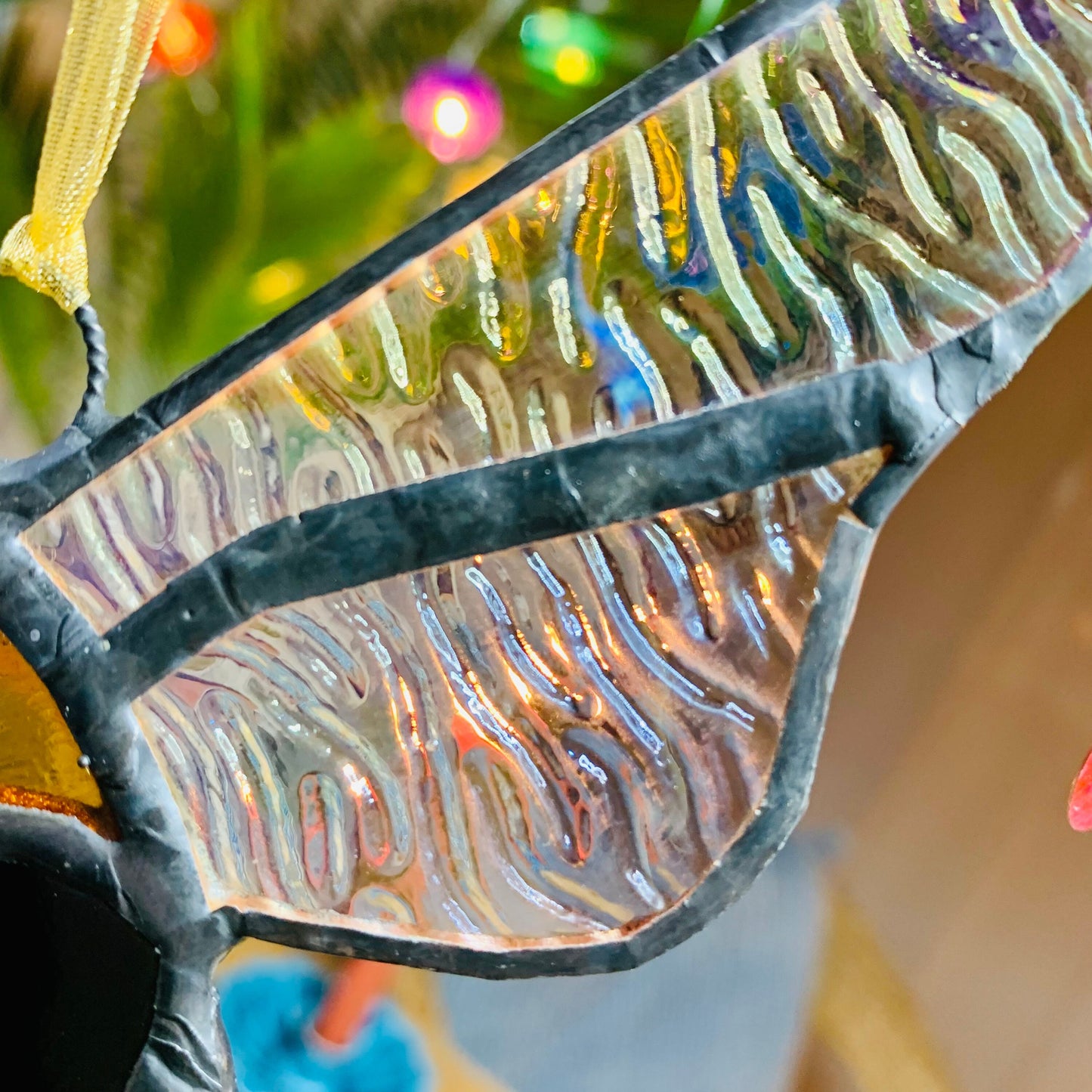 Stained Glass Bee Suncatcher, Iridescent Amber & Black