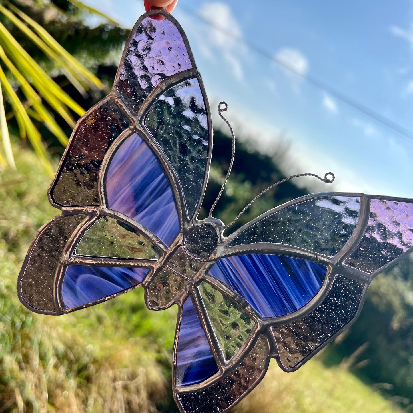 Purple Stained Glass Butterfly Suncatcher: Handcrafted Window Decor