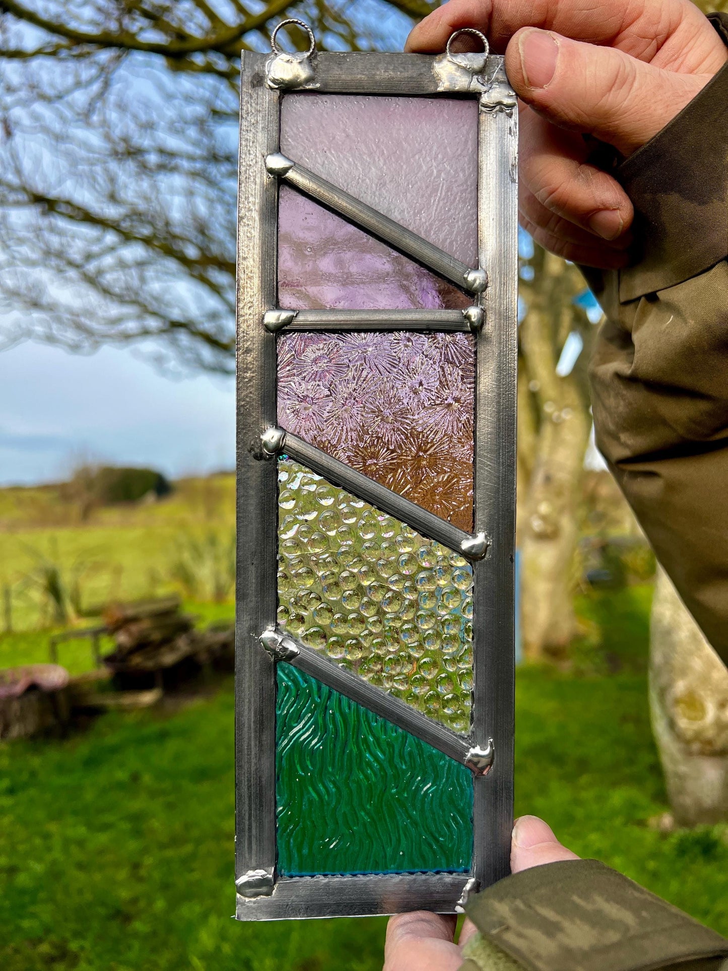 Handcrafted Leaded Stained Glass Panel - Weatherproof Garden Art