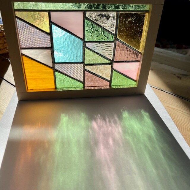 Mini Framed Stained Glass Window Panel – Pastel Iridescent Textures
