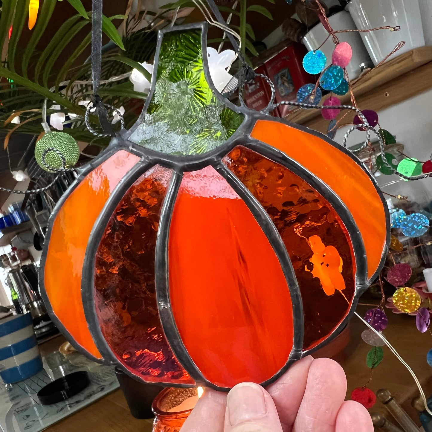 Stained Glass Pumpkin Suncatcher Halloween Autumn  Ornament/Decoration