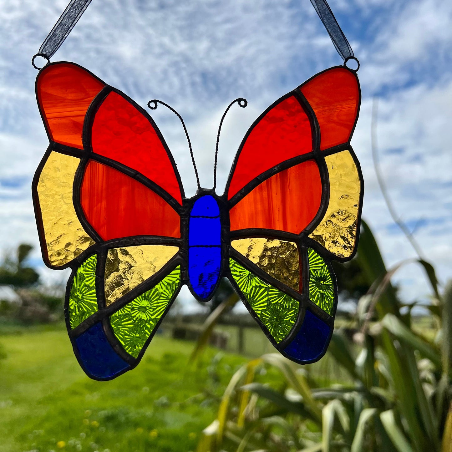 Stained Glass Butterfly Suncatcher: Rainbow Colors, Textured Glass