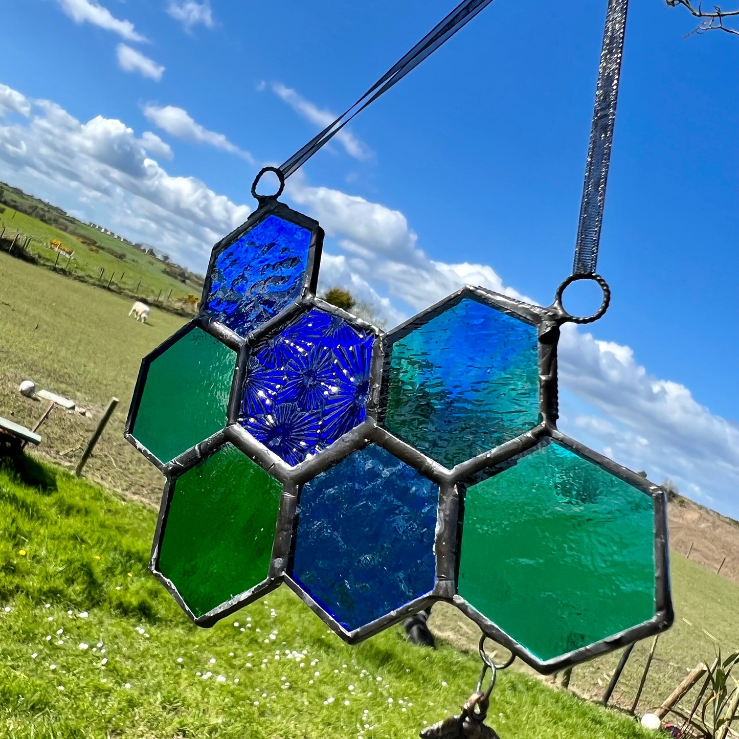 Honeycomb Stained Glass Suncatcher patchwork honeycomb