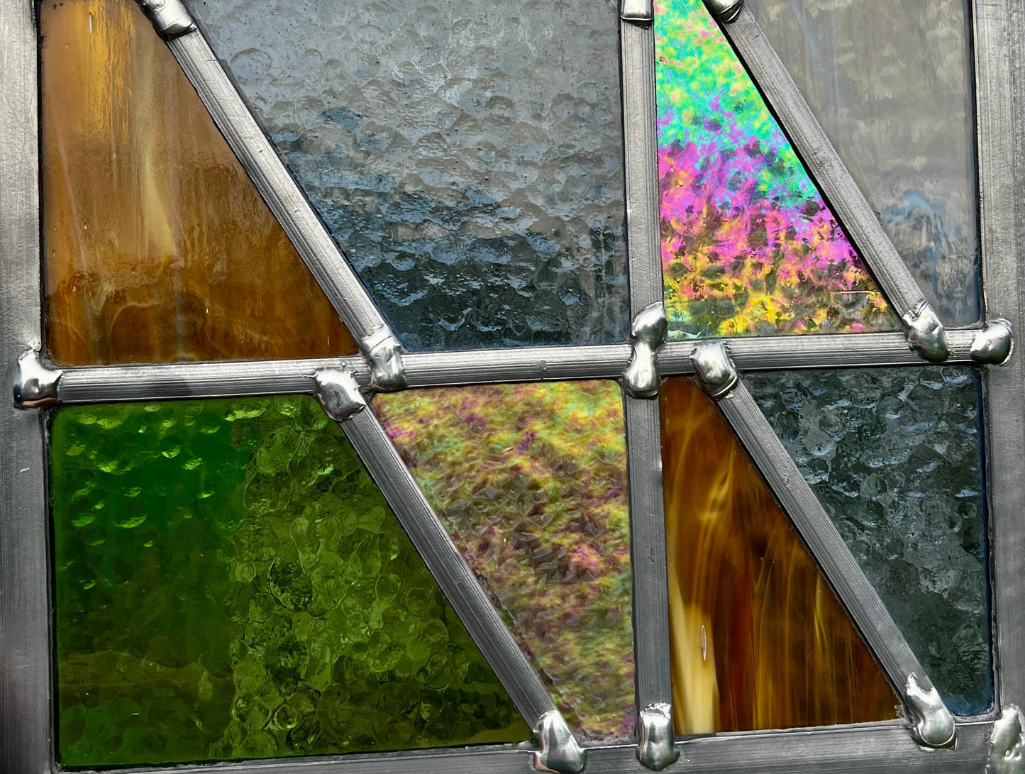 Handcrafted Leaded Stained Glass Panel, Weatherproof Garden Art